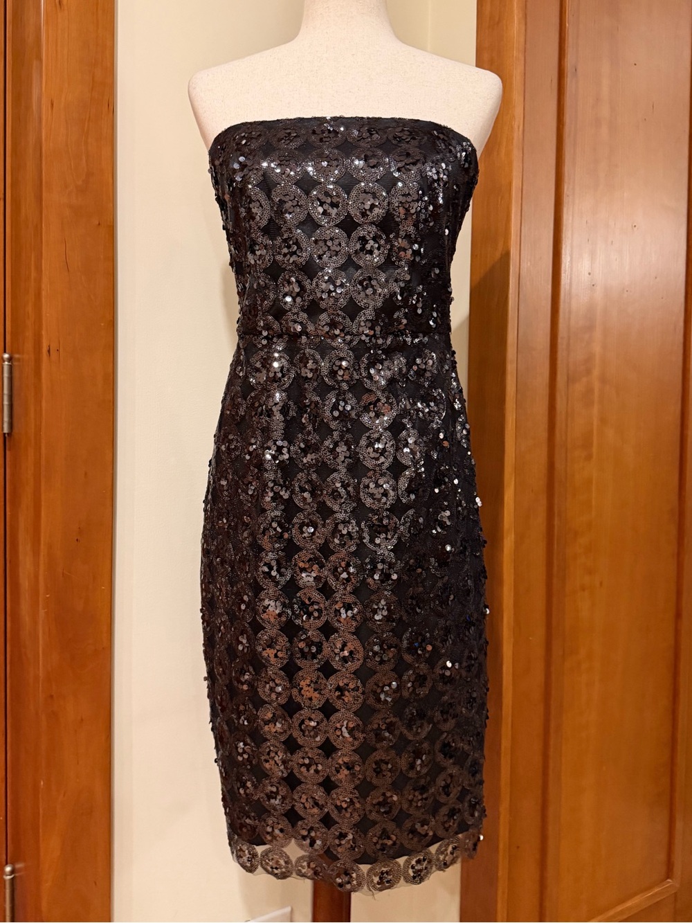 Milly Black Strapless Sequin Lace Sheath Sample Mini Dress